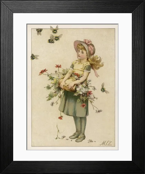 Framed Print : Girl with Flowers & Bees Framed Print : Girl with Flowers & Bees