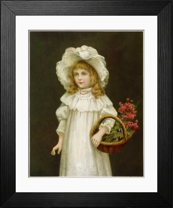Framed Print : Girl with Basket / Flowers Framed Print : Girl with Basket / Flowers