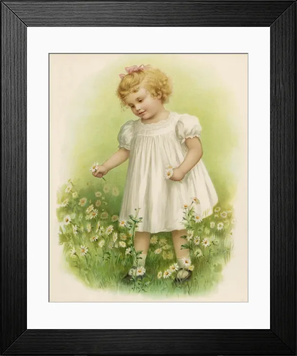 Framed Print : Girl Picks Daisies 1890 Framed Print : Girl Picks Daisies 1890