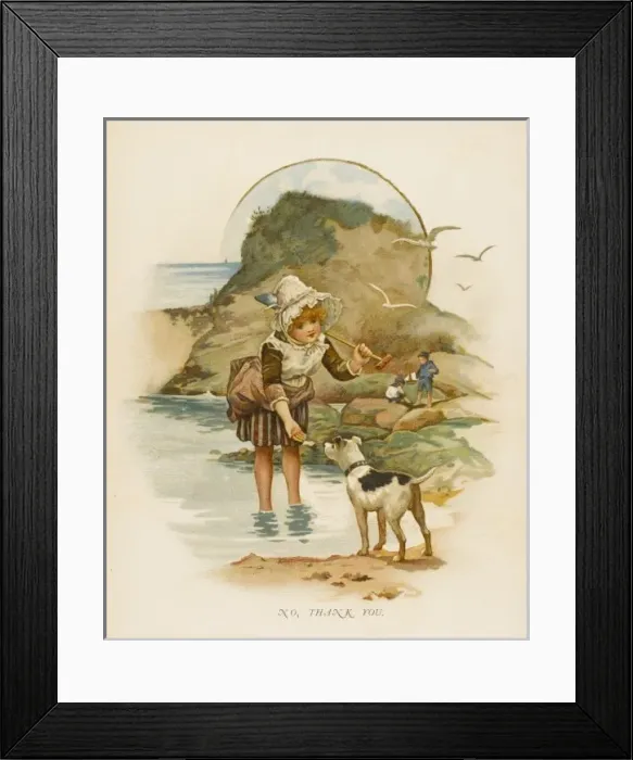 Framed Print : Girl and Dog at Seaside Framed Print : Girl and Dog at Seaside