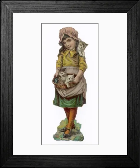 Framed Print : Girl with Kittens 19C Framed Print : Girl with Kittens 19C