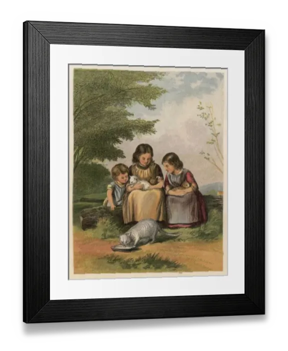 Framed Print : Children and Cats 1850S Framed Print : Children and Cats 1850S