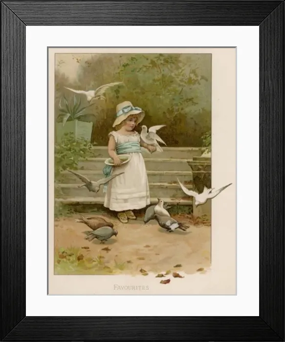 Framed Print : Girl with Birds C1885 Framed Print : Girl with Birds C1885