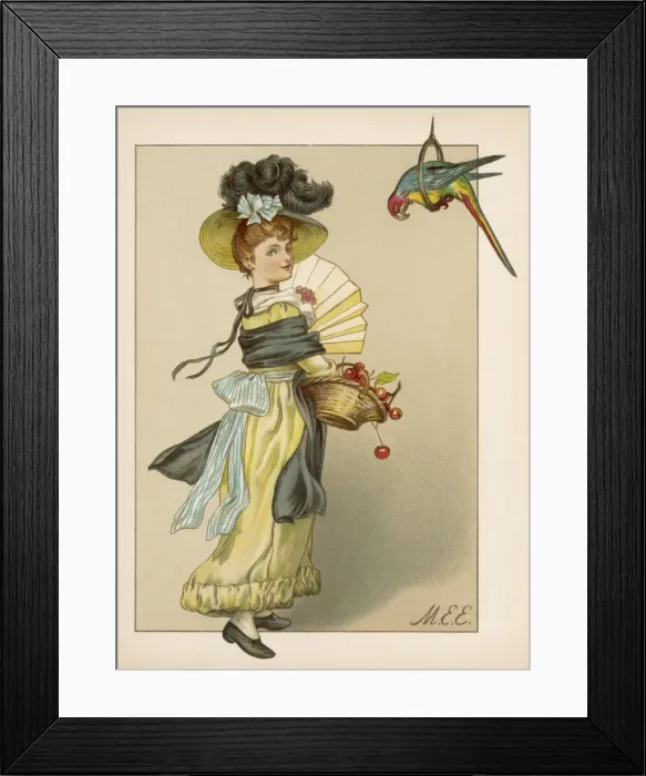 Framed Print : Girl with Parrot C1875 Framed Print : Girl with Parrot C1875