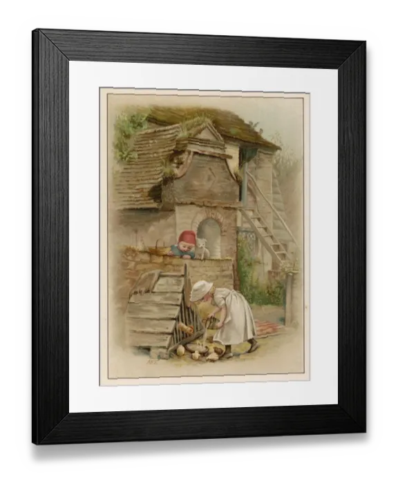 Framed Print : Girl Feeds Poultry 1891 Framed Print : Girl Feeds Poultry 1891