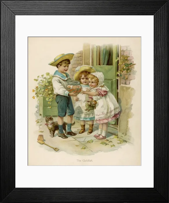 Framed Print : Children / Goldfish / Cat Framed Print : Children / Goldfish / Cat
