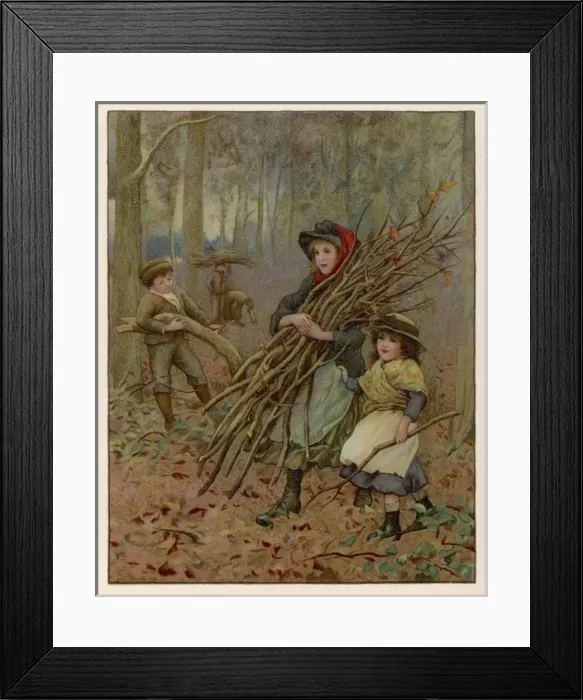 Framed Print : Children Gather Wood 19C Framed Print : Children Gather Wood 19C
