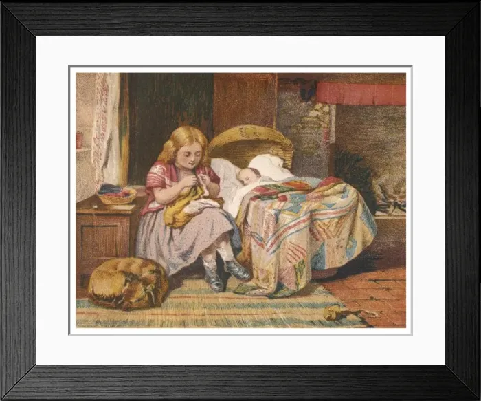 Framed Print : Girl Minds Baby C1880 Framed Print : Girl Minds Baby C1880