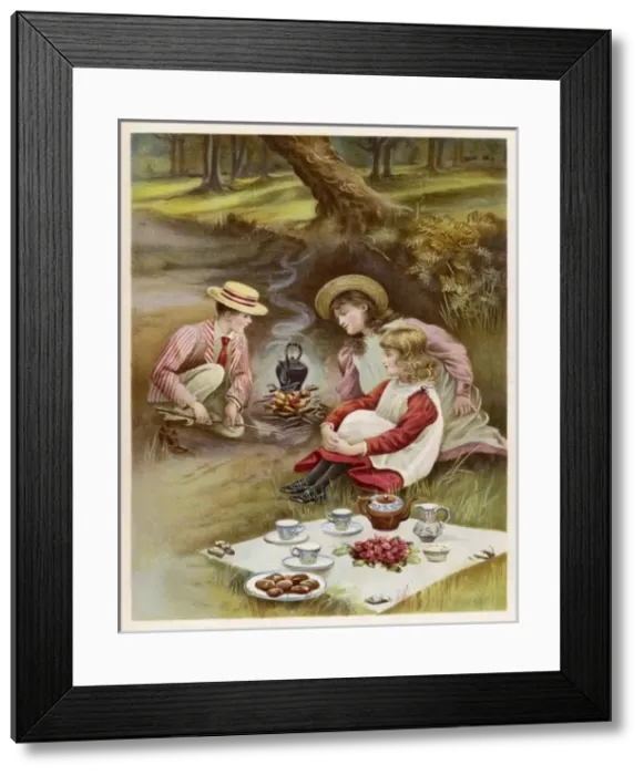 Framed Print : Children Picnic in Woods Framed Print : Children Picnic in Woods