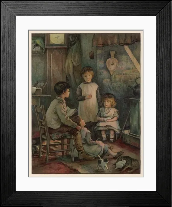 Framed Print : Children / Fireside C1880 Framed Print : Children / Fireside C1880