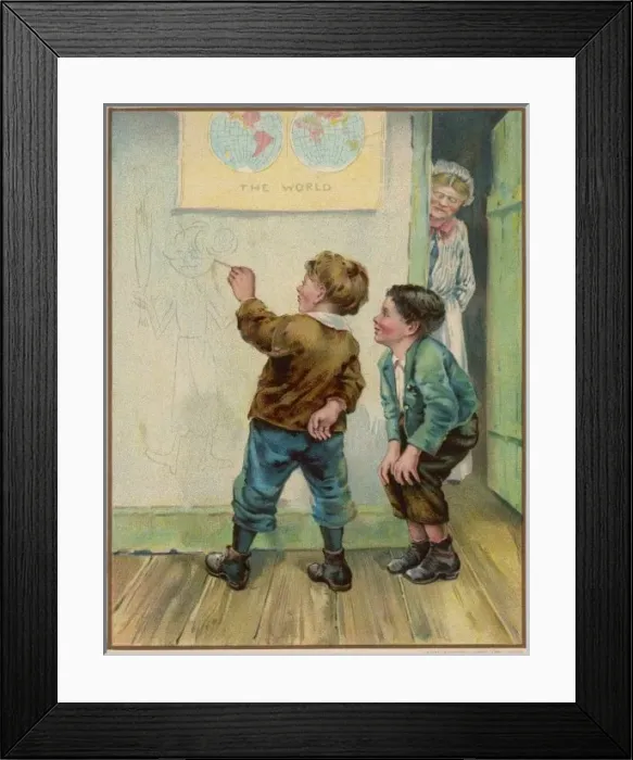 Framed Print : Boys Write on Wall 1894 Framed Print : Boys Write on Wall 1894