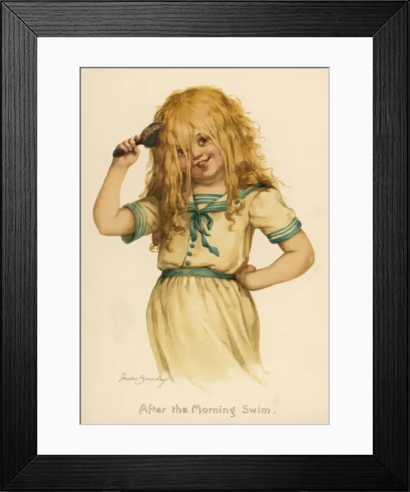 Framed Print : Girl Brushes Hair C1890 Framed Print : Girl Brushes Hair C1890
