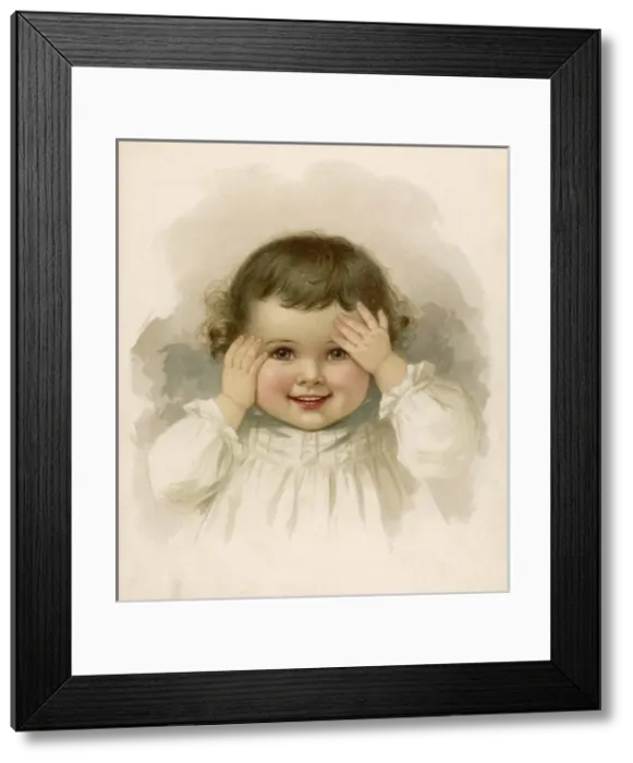Framed Print : Child Plays Peep-Bo 1890 Framed Print : Child Plays Peep-Bo 1890