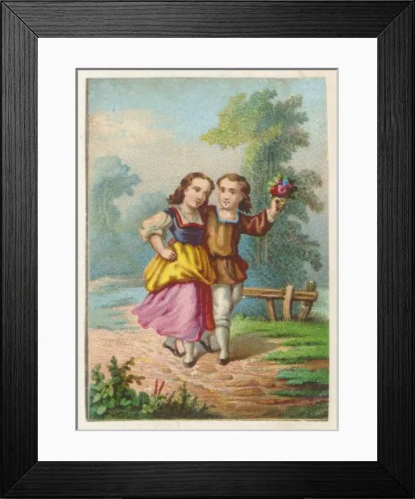 Framed Print : Girl & Boy Country Walk Framed Print : Girl & Boy Country Walk