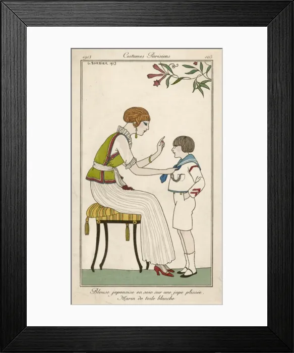 Framed Print : Woman and little boy in a fashion illustration Framed Print : Woman and little boy in a fashion illustration