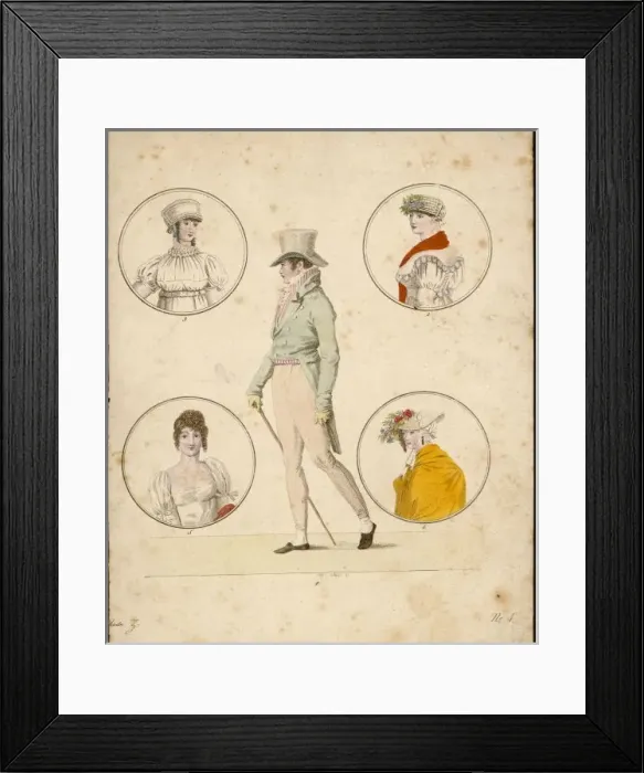 Framed Print : Man & 4 Ladies / Costume Framed Print : Man & 4 Ladies / Costume