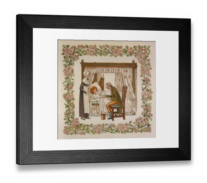 Framed Print : Girl in Bed / Doctor 19C Framed Print : Girl in Bed / Doctor 19C