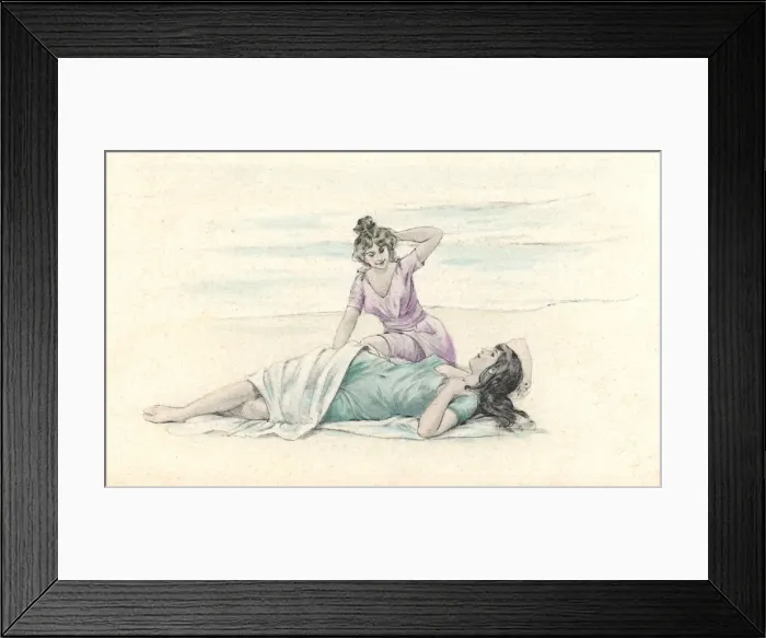 Framed Print : Bathers on Beach C1905 Framed Print : Bathers on Beach C1905