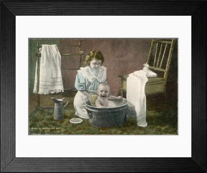 Framed Print : BABYs MORNING BATH 1905 Framed Print : BABYs MORNING BATH 1905
