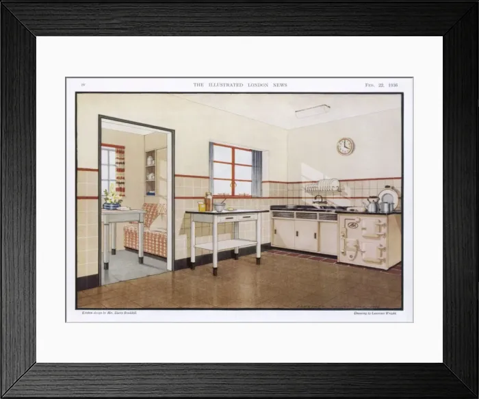 Framed Print : Kitchen with Aga 1936 Framed Print : Kitchen with Aga 1936