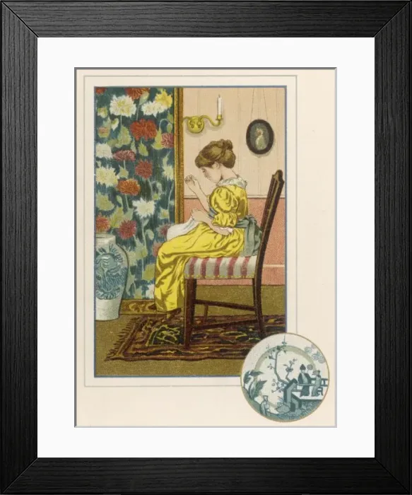 Framed Print : Girl in Yellow Dress Sew Framed Print : Girl in Yellow Dress Sew