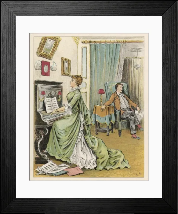 Framed Print : Husband Ignores Wife 19C Framed Print : Husband Ignores Wife 19C