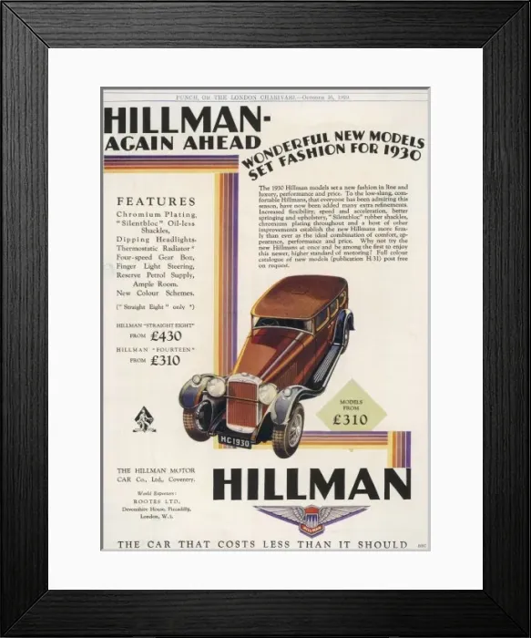 Framed Print : Hillmans for 1930 Framed Print : Hillmans for 1930