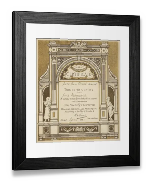 Framed Print : London School Board Cert Framed Print : London School Board Cert