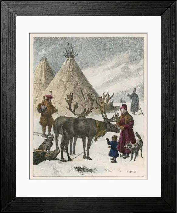 Framed Print : Reindeer and Lapps Framed Print : Reindeer and Lapps