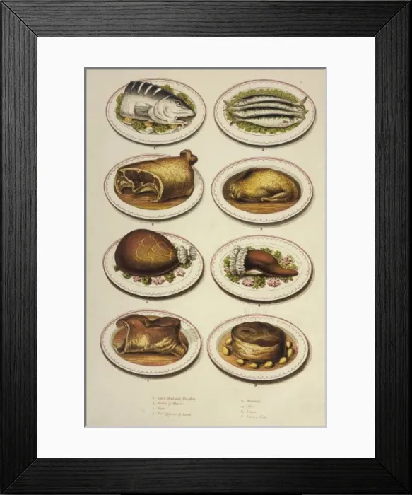 Framed Print : Fish and Meat Dishes Framed Print : Fish and Meat Dishes