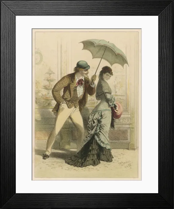 Framed Print : Man propositions a woman on the street Framed Print : Man propositions a woman on the street