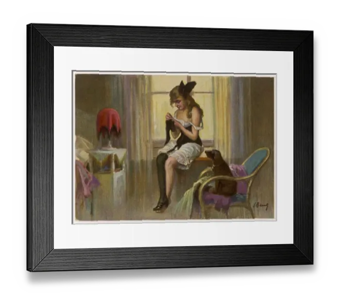 Framed Print : Woman Darns Stockings Framed Print : Woman Darns Stockings