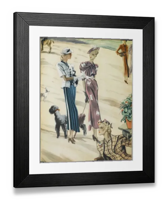 Framed Print : Dog-Walking Chic 1937 Framed Print : Dog-Walking Chic 1937