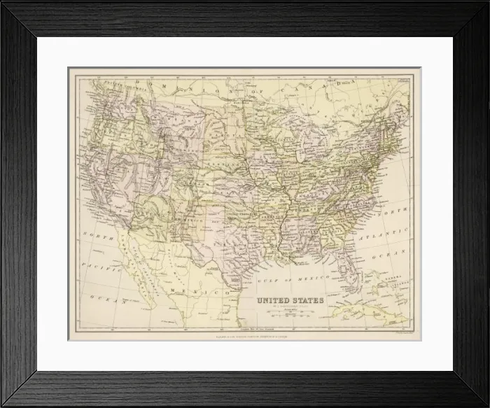 Framed Print : Map / North America / Blacki Framed Print : Map / North America / Blacki