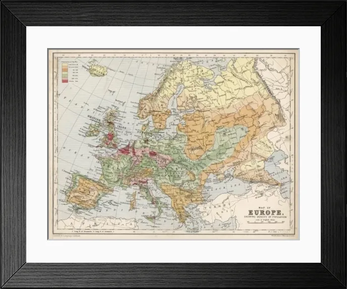Framed Print : Map  /  Europe  /  Population