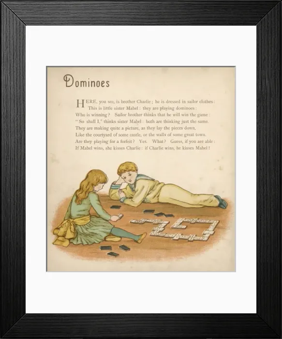 Framed Print : Boy + Girl Play Dominoes Framed Print : Boy + Girl Play Dominoes