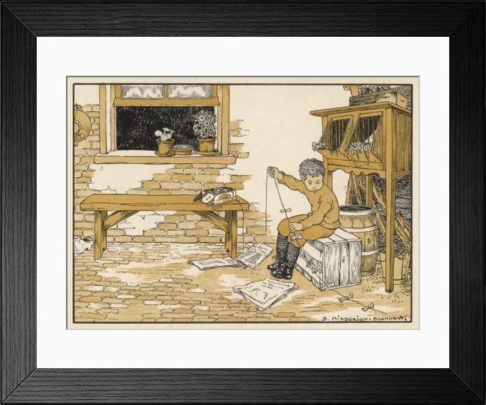 Framed Print : Boy Makes Kite Tail 1912 Framed Print : Boy Makes Kite Tail 1912