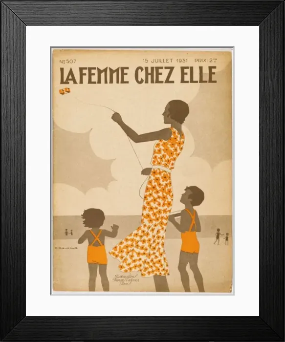 Framed Print : Mother Flies Kite with Children Framed Print : Mother Flies Kite with Children