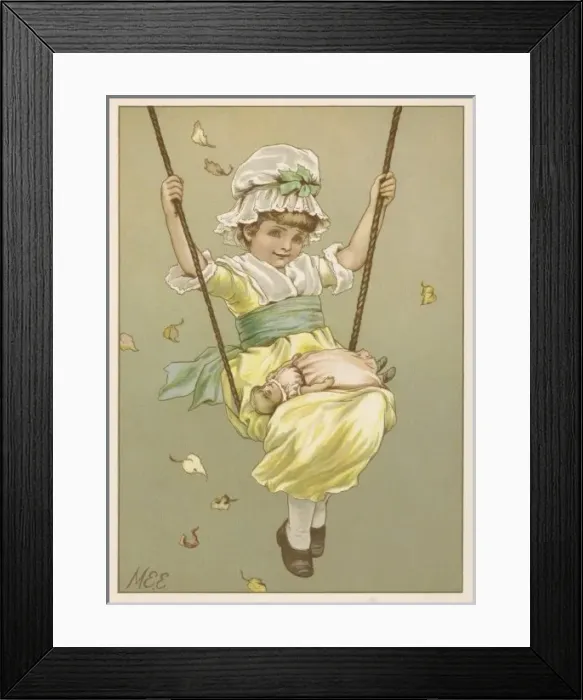 Framed Print : Girl on Swing C1885 Framed Print : Girl on Swing C1885