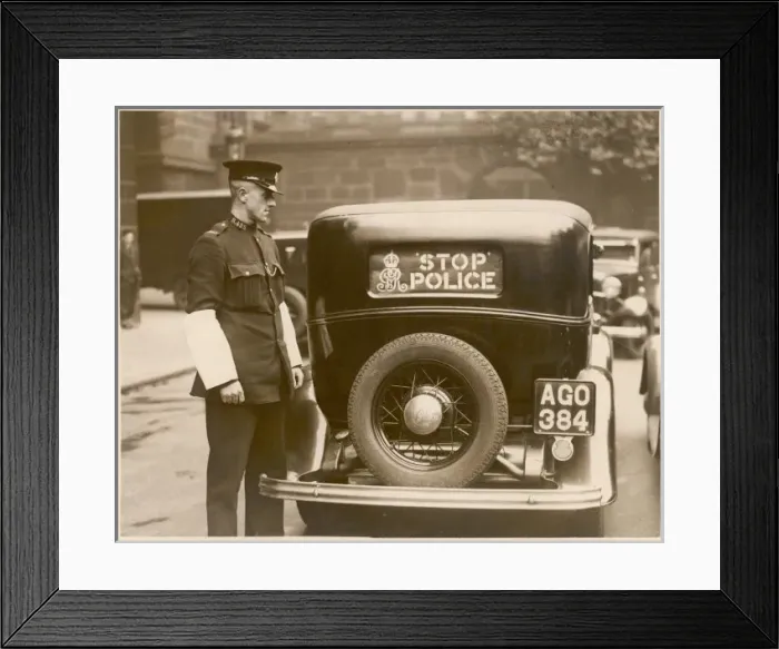 Framed Print : Policeman & Police Car Framed Print : Policeman & Police Car