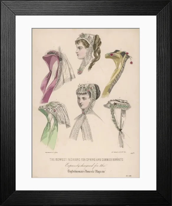 Framed Print : Newest Bonnets for 1868 Framed Print : Newest Bonnets for 1868