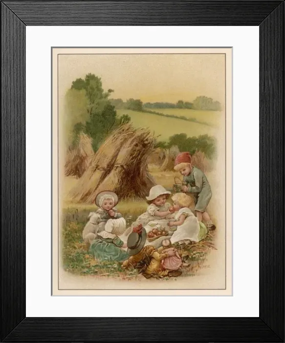 Framed Print : Children Picnic in Field Framed Print : Children Picnic in Field
