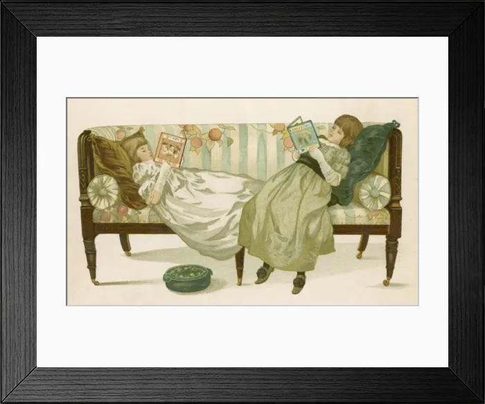 Framed Print : Two Girls Reading Books Framed Print : Two Girls Reading Books