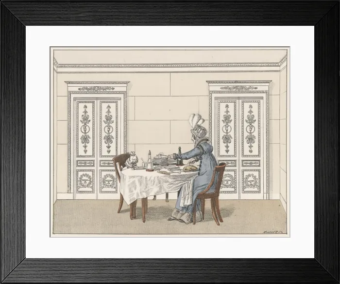 Framed Print : Dinner with a Dog C1815 Framed Print : Dinner with a Dog C1815