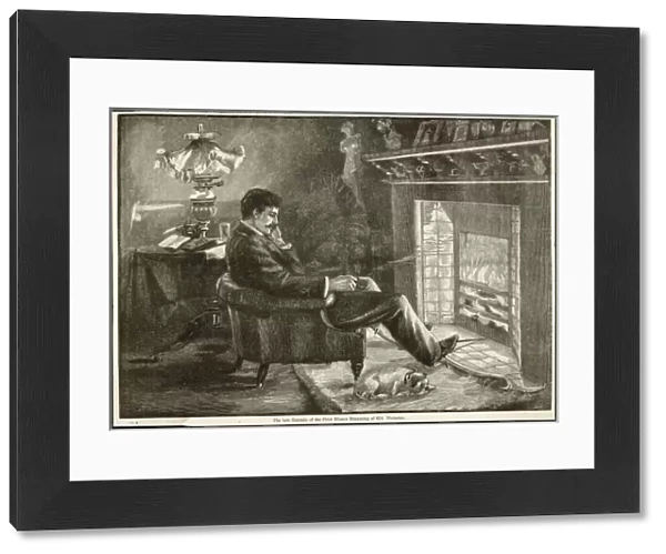 Gent and Dog by a Fire