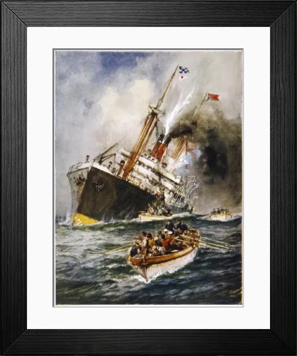 Framed Print : Torpedoed Ship, Ww1 Framed Print : Torpedoed Ship, Ww1
