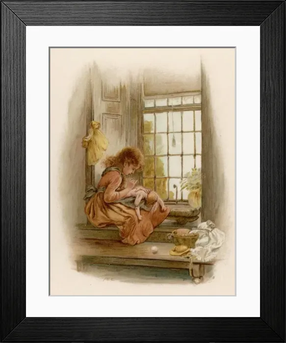 Framed Print : Girl Mending Doll Framed Print : Girl Mending Doll