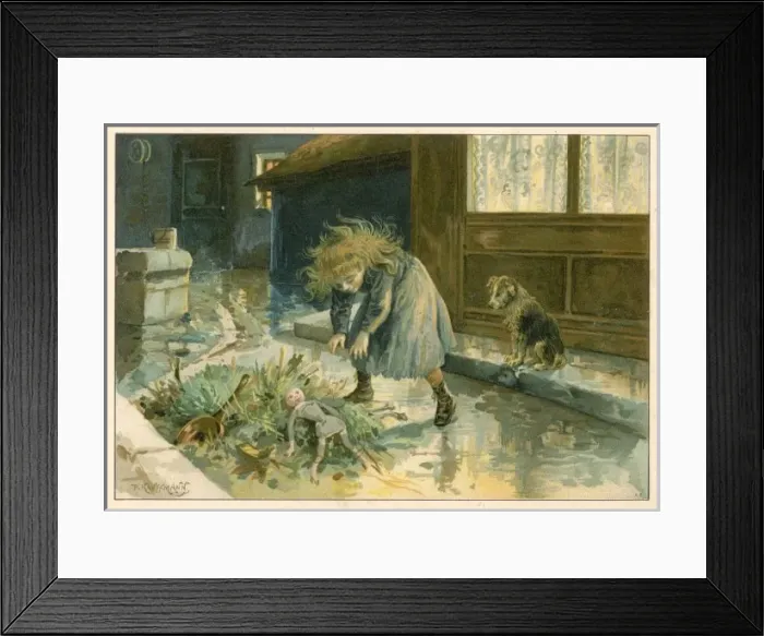Framed Print : Poor Girl Finds Doll Framed Print : Poor Girl Finds Doll