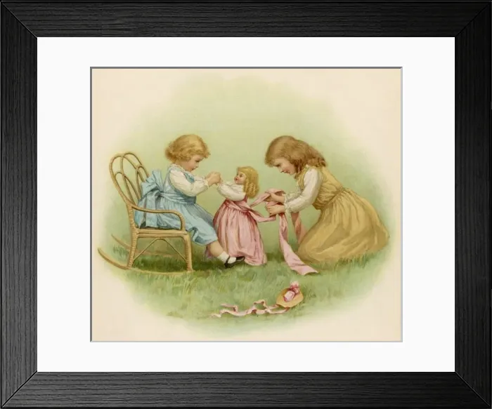 Framed Print : Two Girls Dress Doll Framed Print : Two Girls Dress Doll