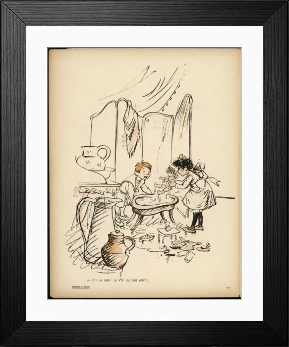 Framed Print : Bathing a French Doll Framed Print : Bathing a French Doll